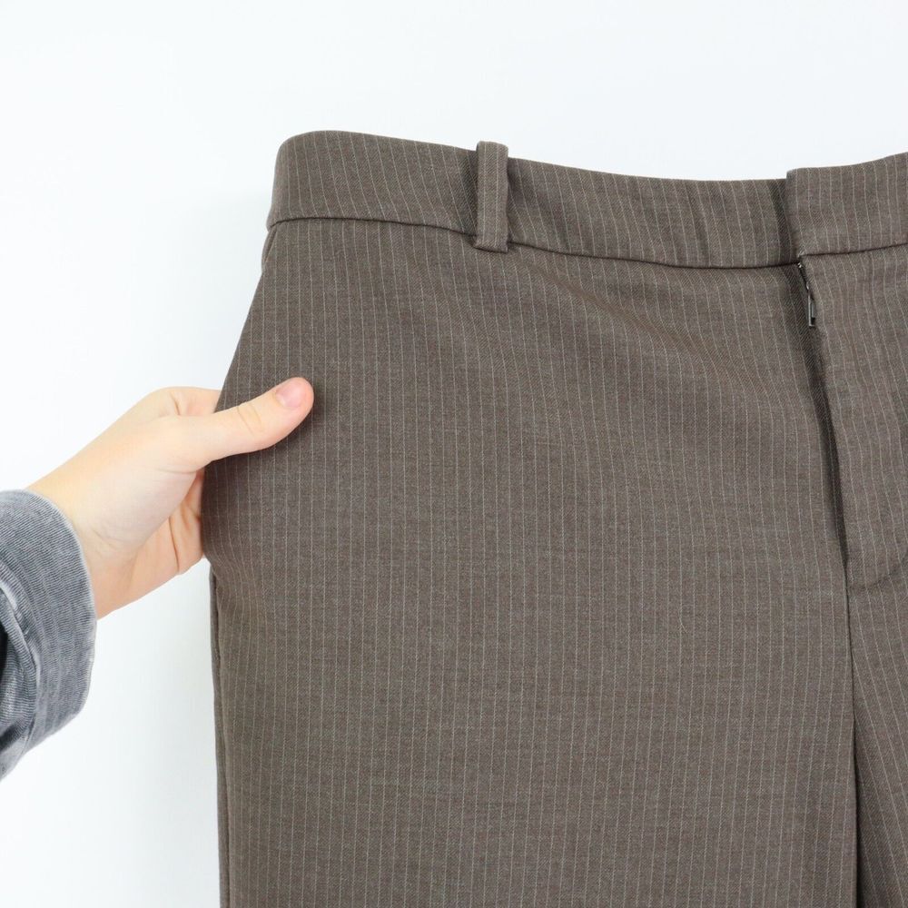Merona Dress Pants Stretch Womens 16‎ Brown Striped Pockets Wide Leg Flat Front - Picture 5 of 6